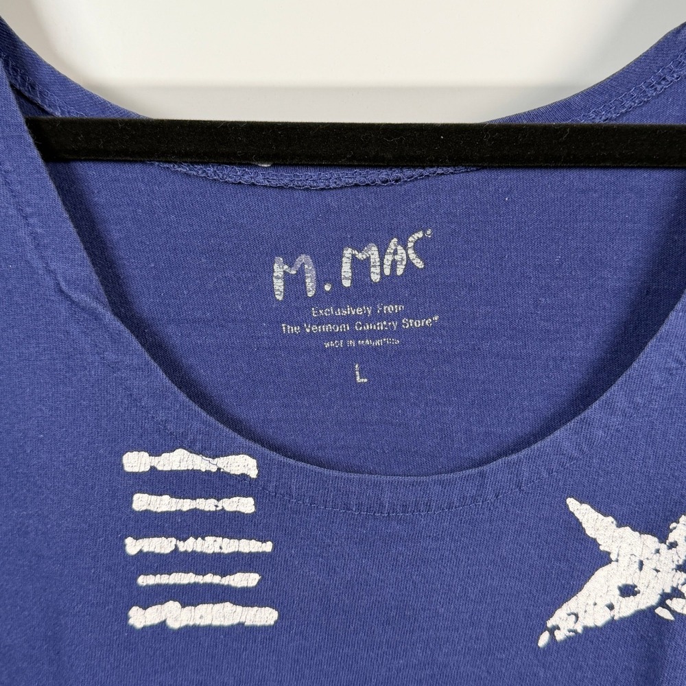 M. MAC Navy Blue Fish Print Cotton T-Shirt Dress Pockets Vermont Country Store L - Picture 3 of 4